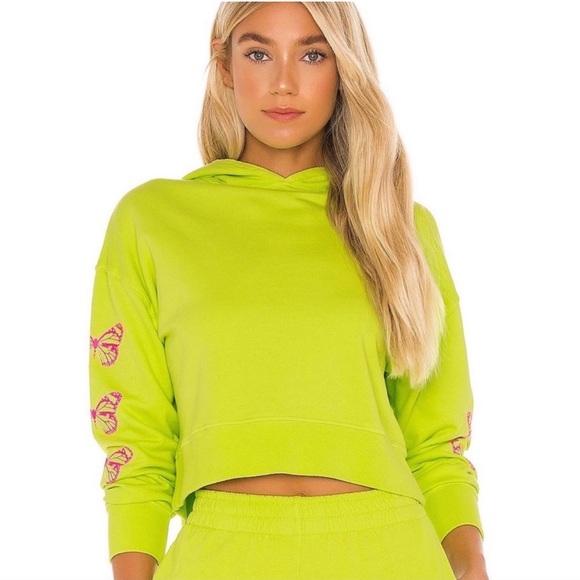 NEW Frankie’s Bikinis Burl Cropped Hoodie Sweatshirt Lime Green Butterfly XS - Picture 1 of 9